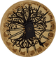 A Meinl Native American-Style Hoop Drum, Tree of Life, featuring a gold and black circle with a tree on it.