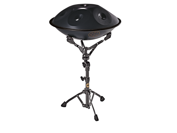 A Meinl Small Steel Handpan/Tongue Drum Stand with a black drum.