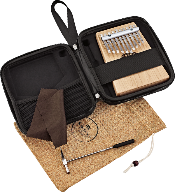 A bag with a set of Meinl Sonic Energy Soundhole Kalimba and Thumb Piano, perfect for sound healing therapy.