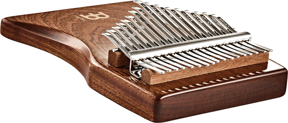A Meinl 17 notes Kalimba, Sapele, a wooden hammered dulcimer with a wooden base.