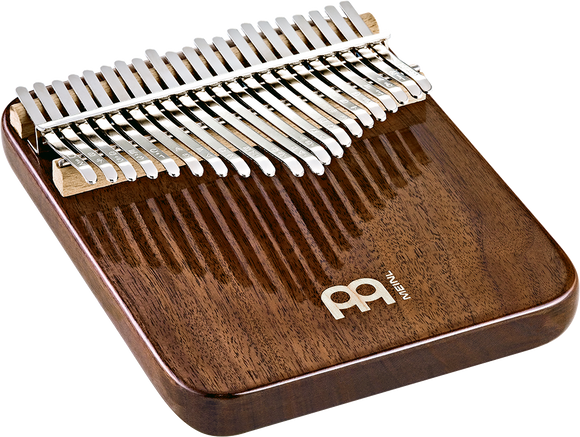 A melodic instrument made of Meinl's 21 notes Kalimba, Black Walnut wood, mounted on a wooden box.