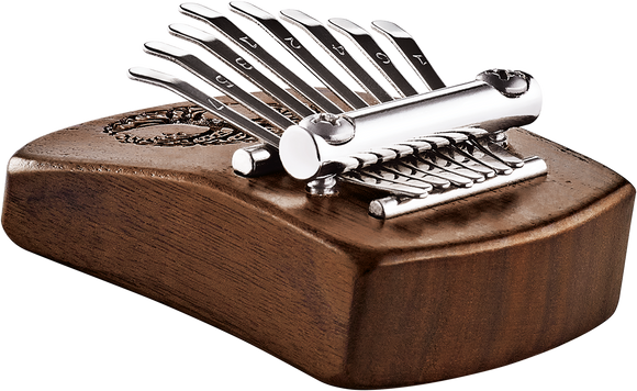 An 8 notes Kalimba, Tree Of Life, Black Walnut by Meinl, a wooden musical instrument with a set of six keys, is popular among musicians for sound healing therapy.