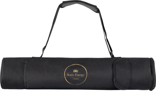 A Meinl Meditation Flow Chime 38" / 95 cm, 432 Hz, 10 Notes, C Minor, Black bag with a gold logo on it, perfect for sound therapy and relaxation.