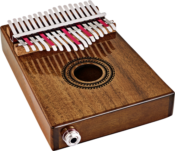 A Meinl 17 notes Kalimba, Acacia, featuring a wooden case and 17 steel keys.