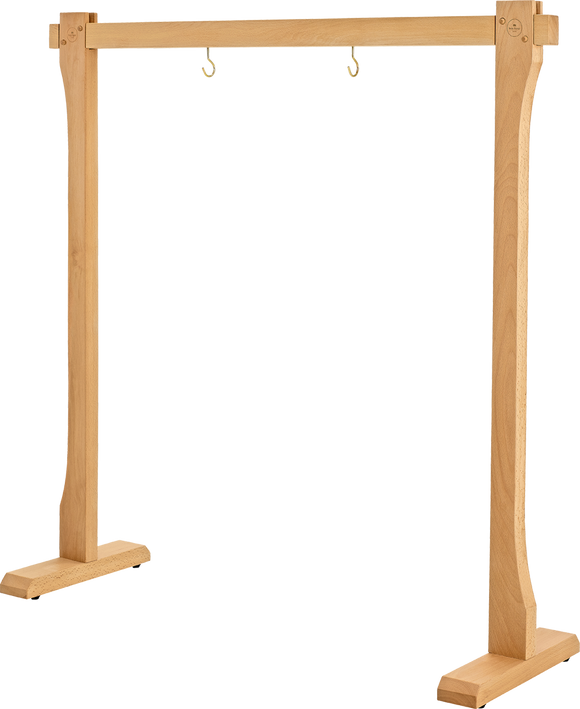 A Large Meinl wooden stand with two lights on it suitable for the Wooden Gong Stand Large, Up To 40" Gong Size products from Meinl Sonic Energy.